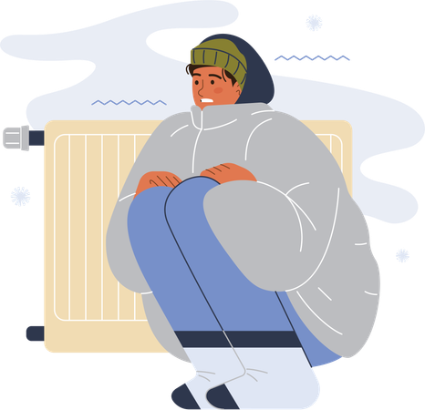 Girl sitting while protecting self from cold at outside  Illustration