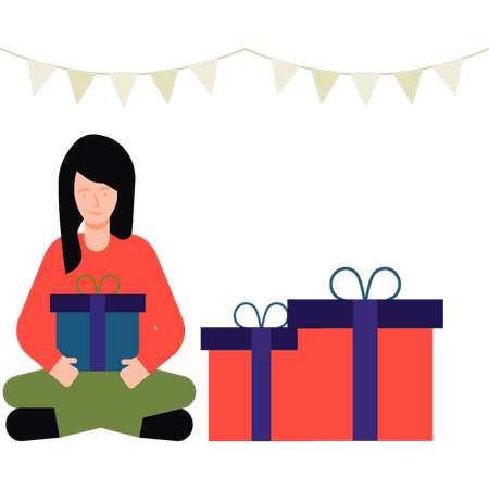 Girl sitting with Christmas presents Illustration