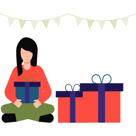 Girl sitting with Christmas presents  Illustration