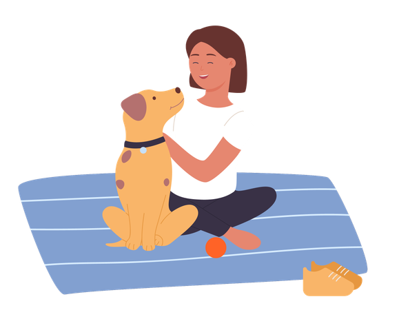 Girl sitting with dog  Illustration