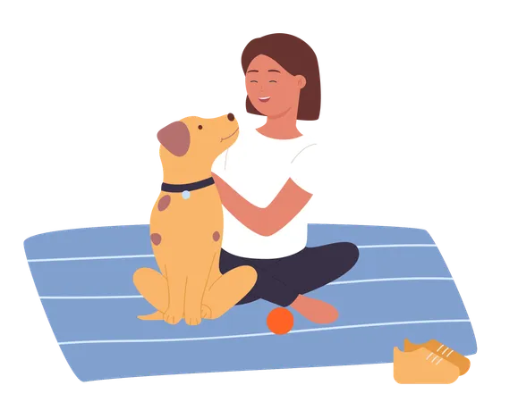 Girl sitting with dog  Illustration