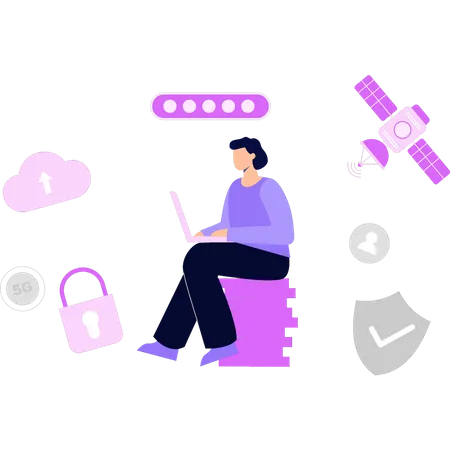 The Girl Is Sitting With A Laptop Illustration