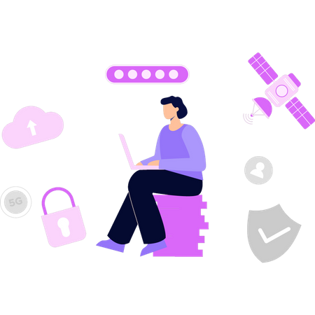 Girl sitting with laptop  Illustration