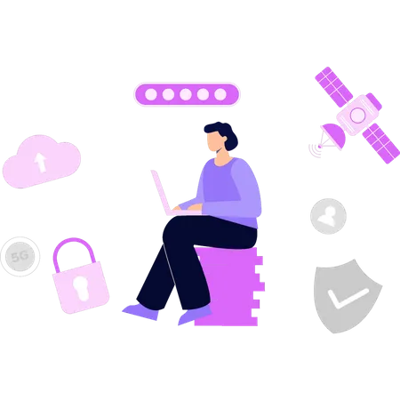 Girl sitting with laptop  Illustration