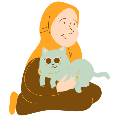 Girl sitting with pet cat  Illustration