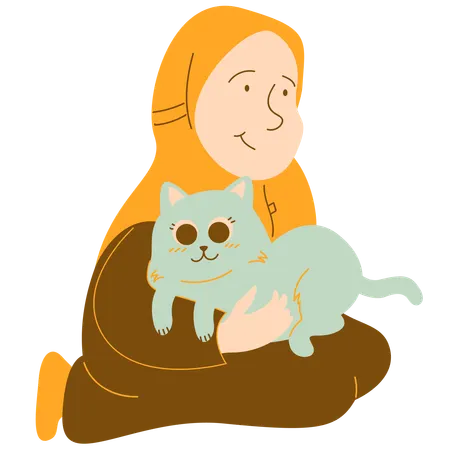 Girl sitting with pet cat  Illustration