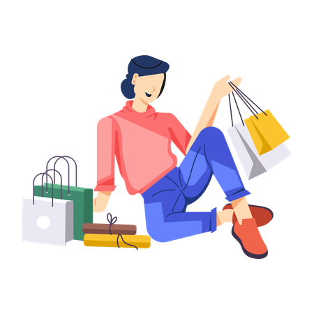 Girl sitting with shopping bags  Illustration