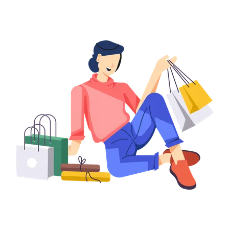 Girl sitting with shopping bags  Illustration