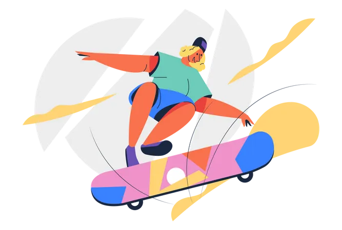 Skateboarding Is A Type Of Olympic Sport Games The Athlete Show Performance On Skateboard In Cartoon Character Vector Illustration Illustration