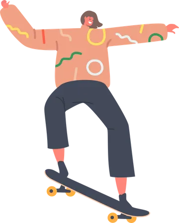 Skateboarding Youth Urban Culture And Teen Activity On Street Extreme Sport Teenager Girl Spend Time In Skate Park Or Rollerdrome Perform Skateboard Jumping Stunts Cartoon Vector Illustration Illustration