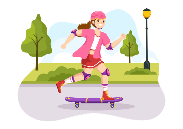 Girl Skateboarding  Illustration