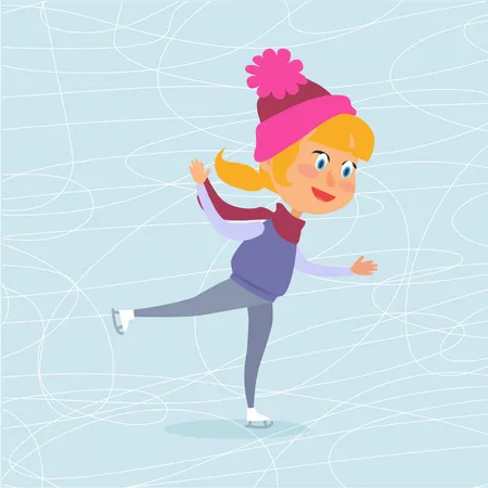 Girl Skating on Frozen Surface  Illustration