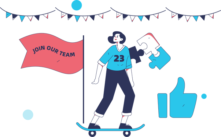 Girl skating while joining team  Illustration