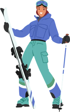 Girl Skier Strikes A Pose Capturing The Essence Of Winter Beauty Young Female Character Wearing Skier Gear And Clothes Create A Picturesque Moment On The Mountain Cartoon People Vector Illustration Illustration