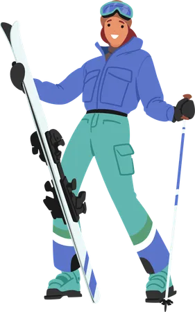 Girl Skier Strikes A Pose  Illustration