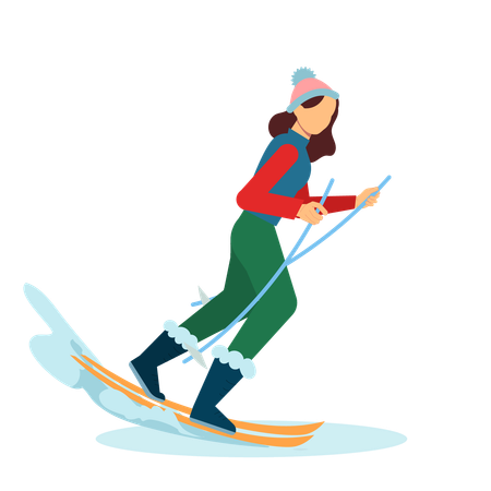 Girl skiing  イラスト
