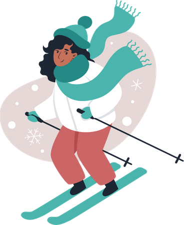 Girl skiing in winter  イラスト