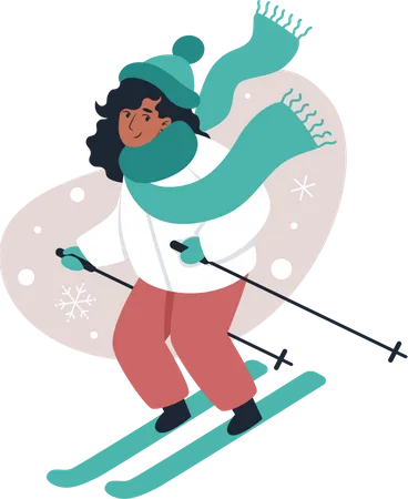Girl skiing in winter  イラスト