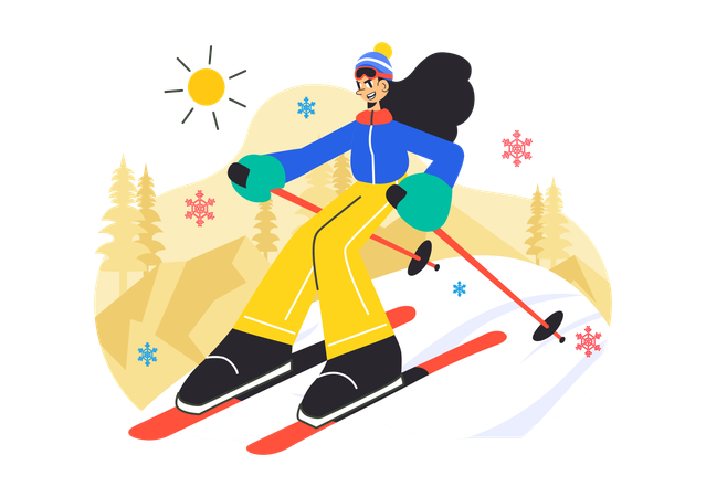Girl skiing in winter  Illustration