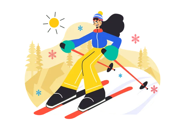 Girl skiing in winter  Illustration