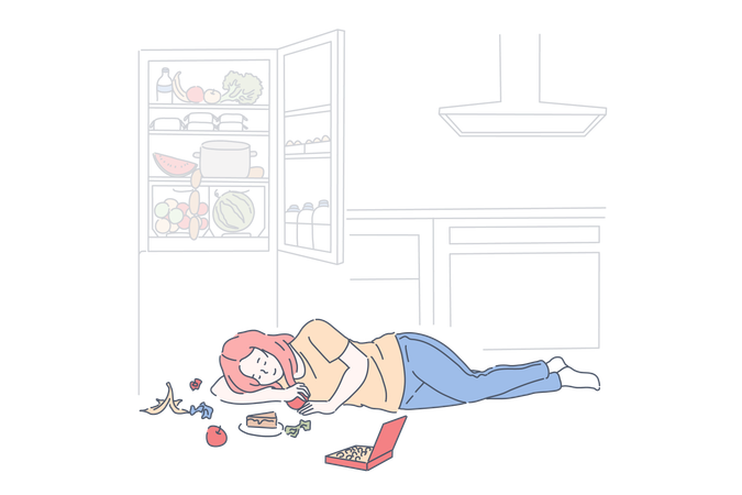 Girl skips her diet plan  イラスト