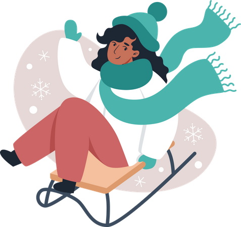 Girl sledding in winter  Illustration