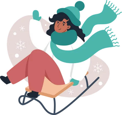 Girl sledding in winter  Illustration