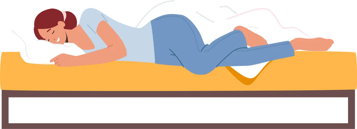 Girl Sleep On Side With Bent Legs Female Character Sleeping Pose Woman Wear Pajama Sleep Or Nap Lying In Comfortable Bed Side View Isolated On White Background Cartoon People Vector Illustration Illustration