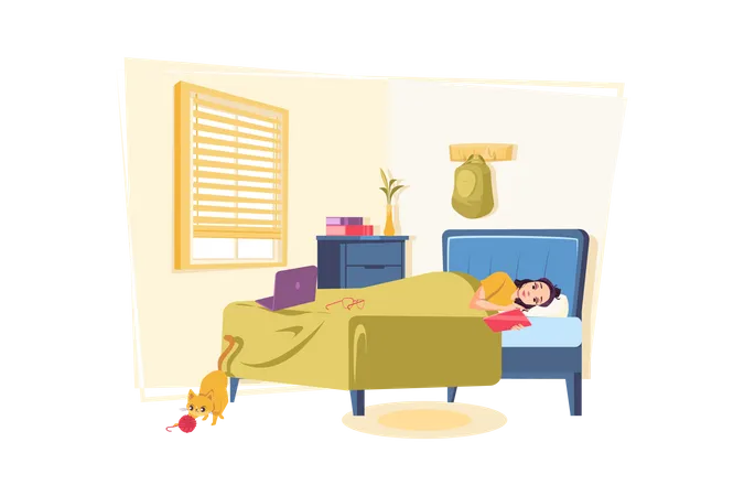 Girl sleeping and put herself on self isolation from social world  Illustration