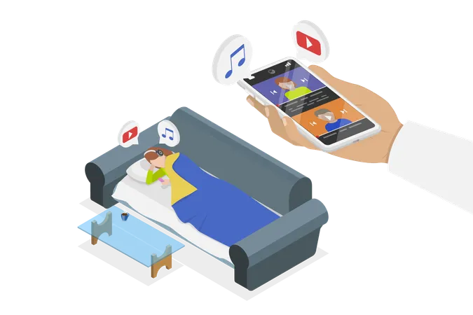 3 D Isometric Flat Vector Illustration Of Mobile Phone Podcast Relax At Home Illustration