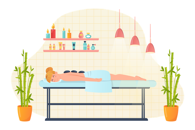 Girl sleeping at spa bed and relaxing  Illustration