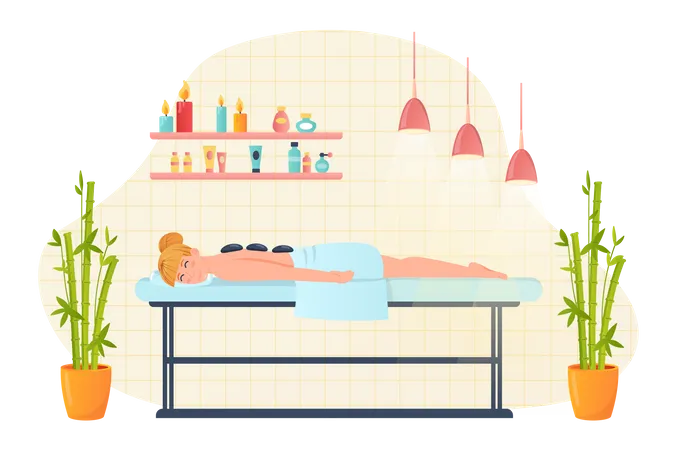 Girl sleeping at spa bed and relaxing  Illustration