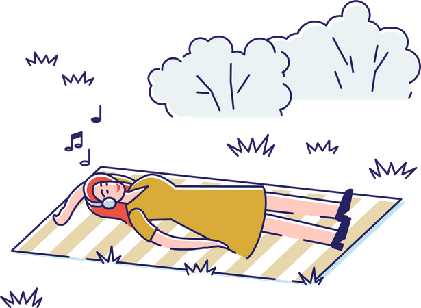 Girl sleeping at the park and enjoying music Illustration