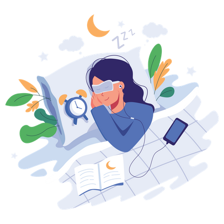 Girl sleeping during night  Illustration