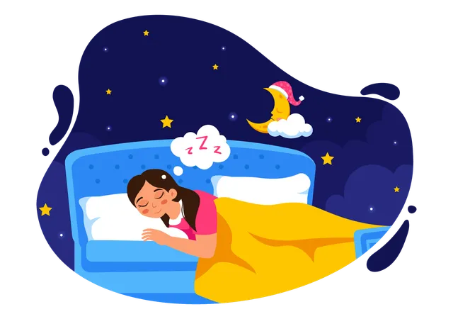 Girl sleeping in bedroom  Illustration