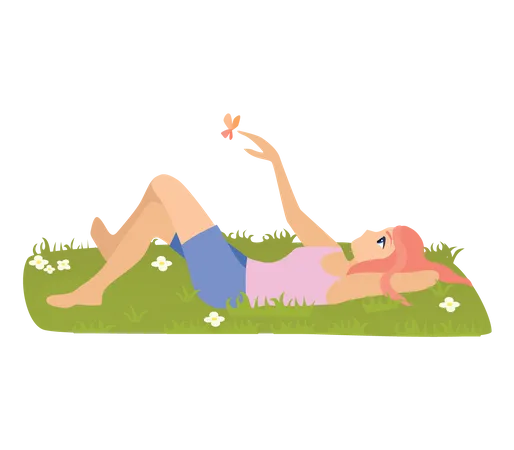 Girl sleeping in garden  Illustration
