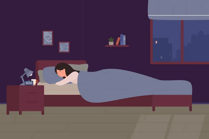Girl Sleeping On Bed  Illustration