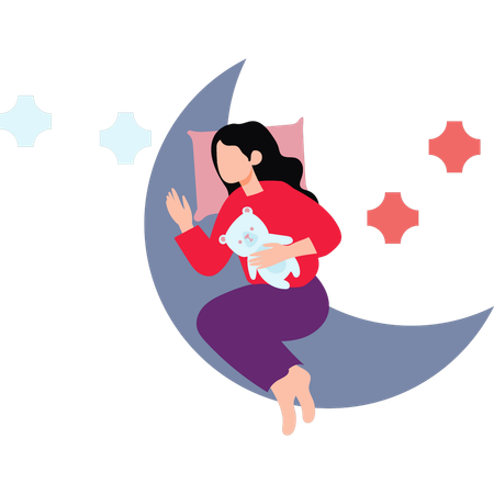 Girl Sleeping On Moon  Illustration