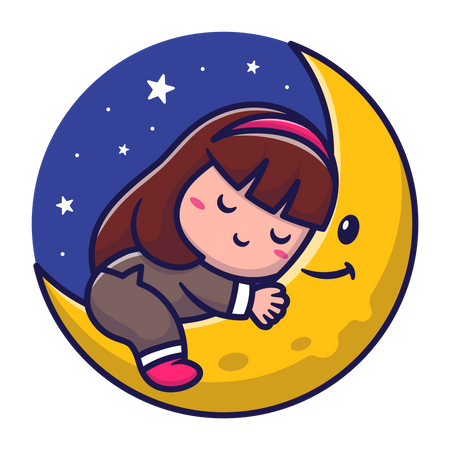 Girl sleeping on moon Illustration