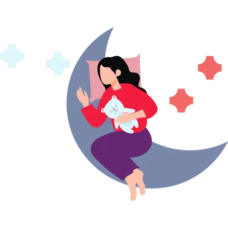 Girl Sleeping On Moon  Illustration