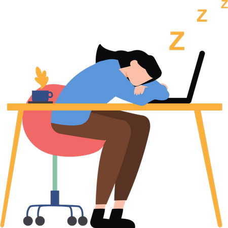 Girl sleeping on table at office  Illustration