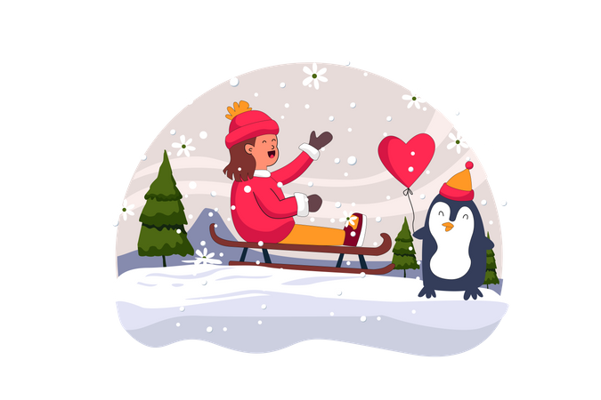 Girl sliding using sleigh Illustration