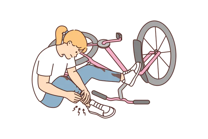 Girl slipped from bicycle  Illustration