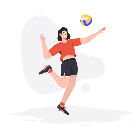 Girl smashing volleyball with hands  Illustration