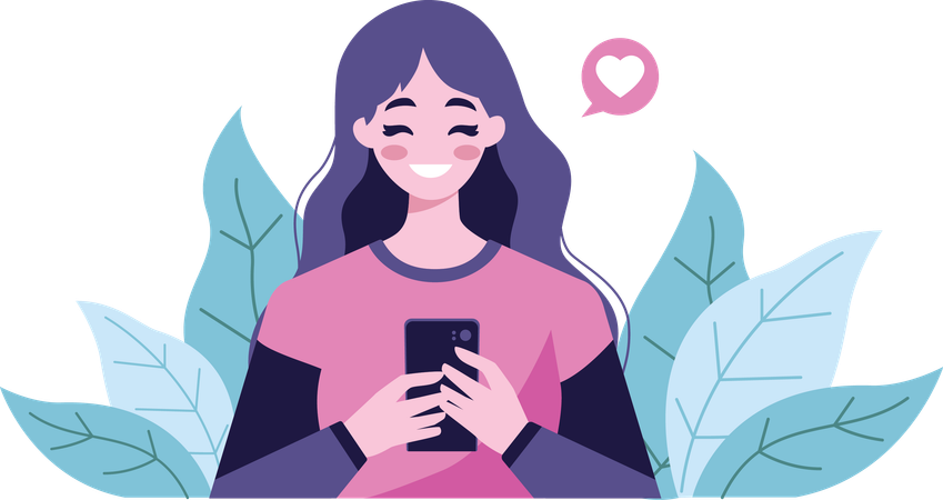 Girl Smiling While Chatting on Phone  Illustration