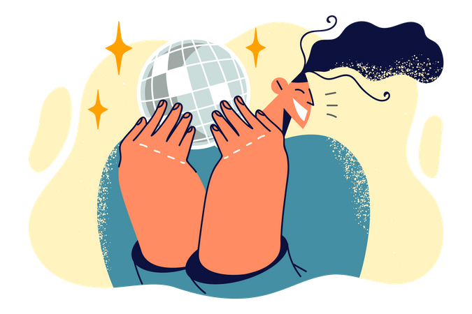 Girl smiling while holding disco ball  Illustration