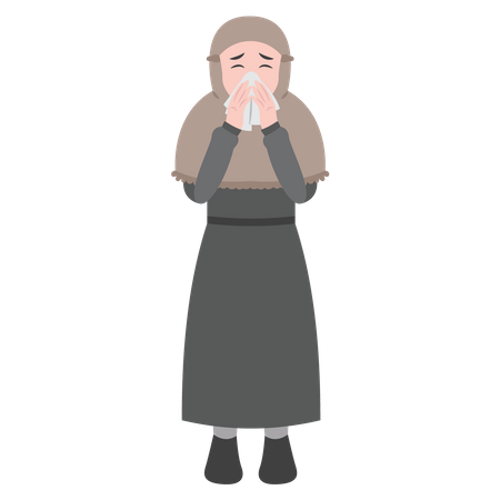 Girl Sneezing With Runny Nose  Illustration