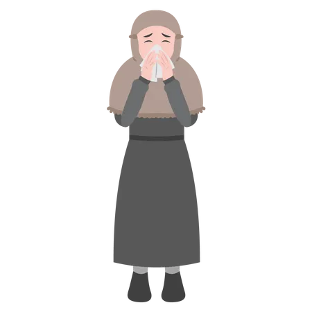 Girl Sneezing With Runny Nose  Illustration