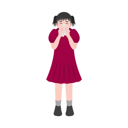 Girl Sneezing With Runny Nose  Illustration