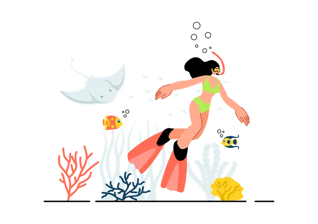 Girl snorkeling underwater  Illustration